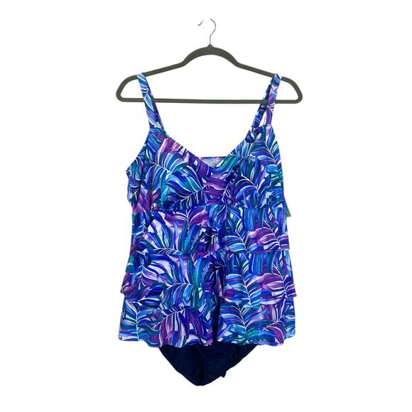 Swim Solutions Leaf Pattern One Piece Swimsuit Multicolor Women Plus Sz 24W NWT - Picture 3 of 8
